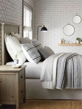 QueenCotton Textured Stripe Quilt Dk Gray/Cream - Hearth & Hand Magnolia, Target